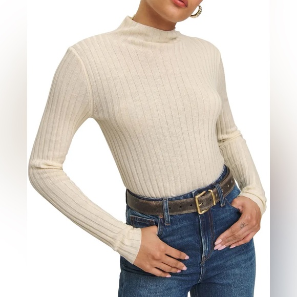Reformation Tops - Reformation - Cori Rib Funnel Neck Sweater - Almond - Women’s Large